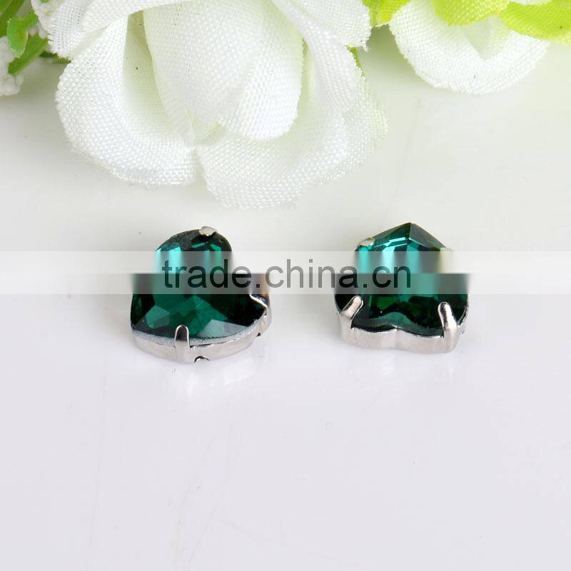 bling bling sew on burgundy color crystal heart shaped strass with metal claw for fashion clothing decoration