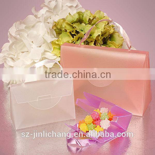 ribbon handle plastic mini purses style box