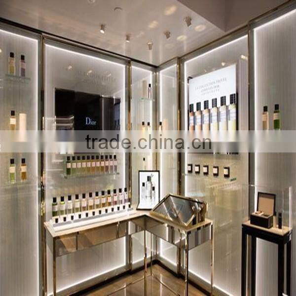 perfume glass shelf and metal frame display stand