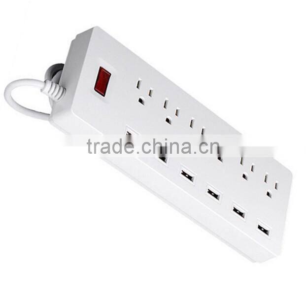 Multi Function Travel Power Adapter Socket White US Plug 6 Way Gang Socket Power Strip 6-Port USB Charger with switch