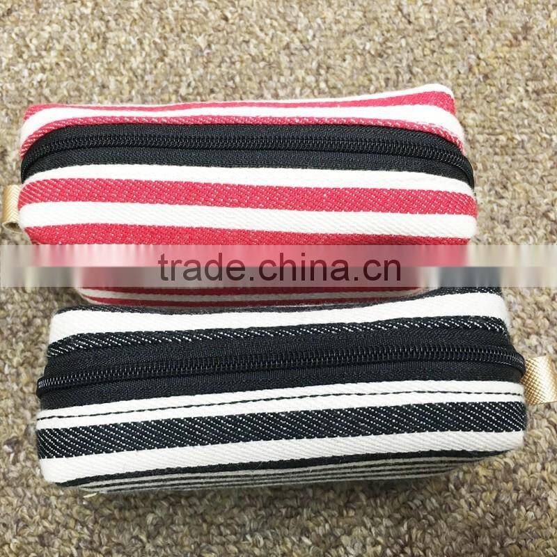 Strip Canvas Toiletry Bag Portable Travel Mini Cosmetic Bag With Ykk Zipper