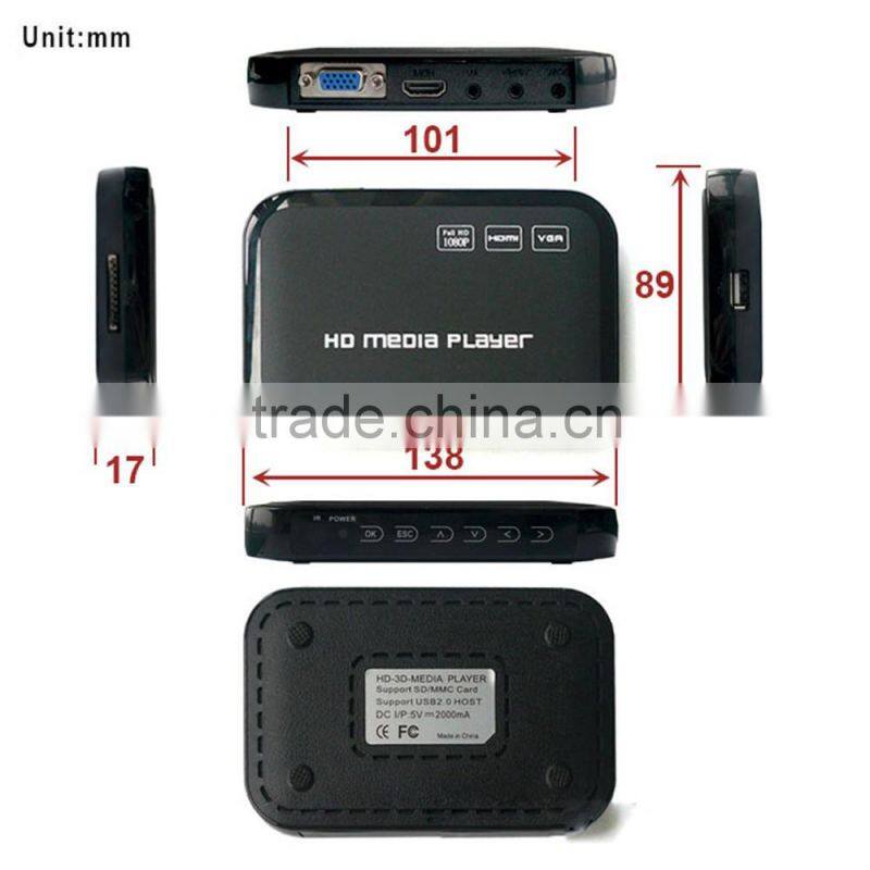 Multifunction mini mobile hard disk full hd media player black/mini full hd 1080p media player