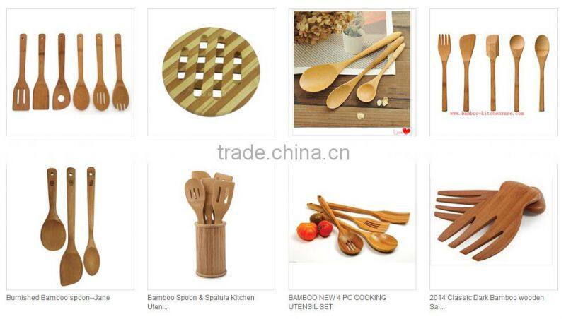 2015 Green Color Silicone Longe Handle More Thickness with Bamboo Wooden Spatula and Spoon Flat Utensil Set