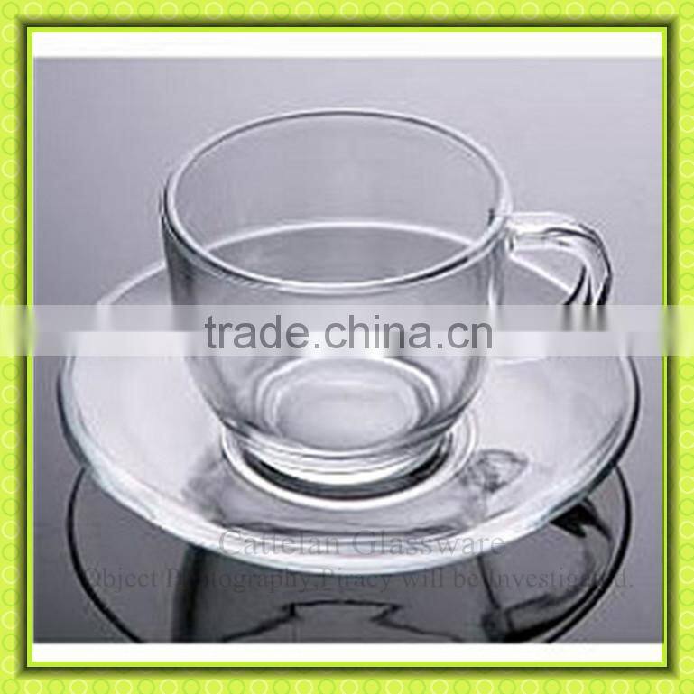 clear glass tea cup and saucer,coffee glass mug with coaster,glass tea cup,tableware