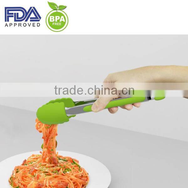 Heat Resistant Food Silicone Tong With Staninless Steel
