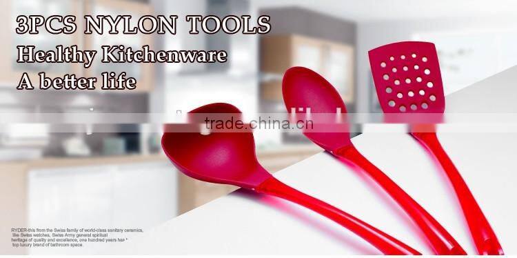 3pcs High-temperature Red Nylon Kitchen Utensils Including Ladle, Spoon, Slotted turner
