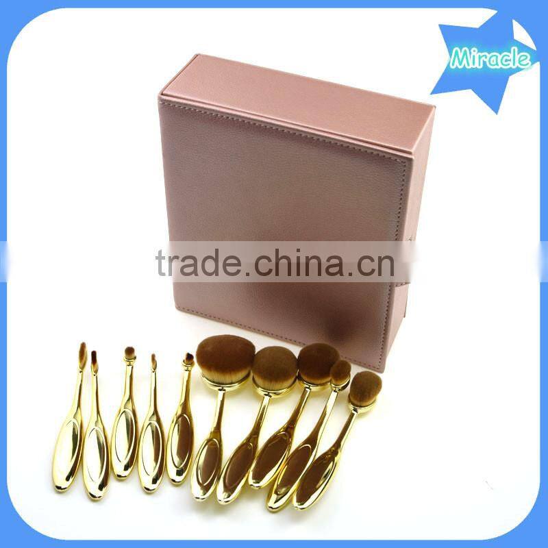 Big Promotion Sale Professional make up set 10pieces BB cream tooth foundation brush rose gold oval makeup brush set wholesale