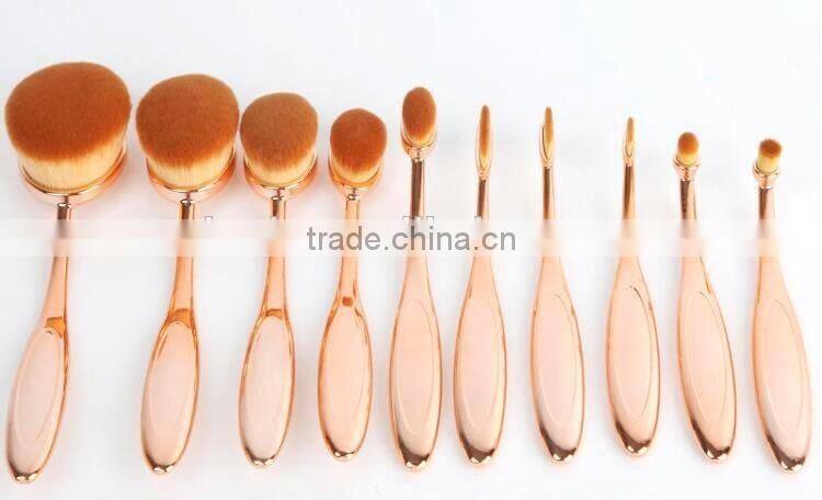 10pcs Toothbrush Make Up Brushes Kit Private Label Rose gold Foundation Powder Makeup Oval Cream Puff Brushes