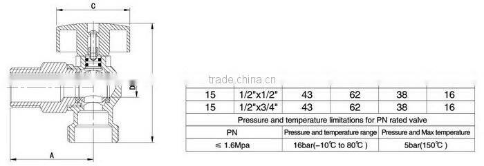 Brass angle water valve with G1/2" thread