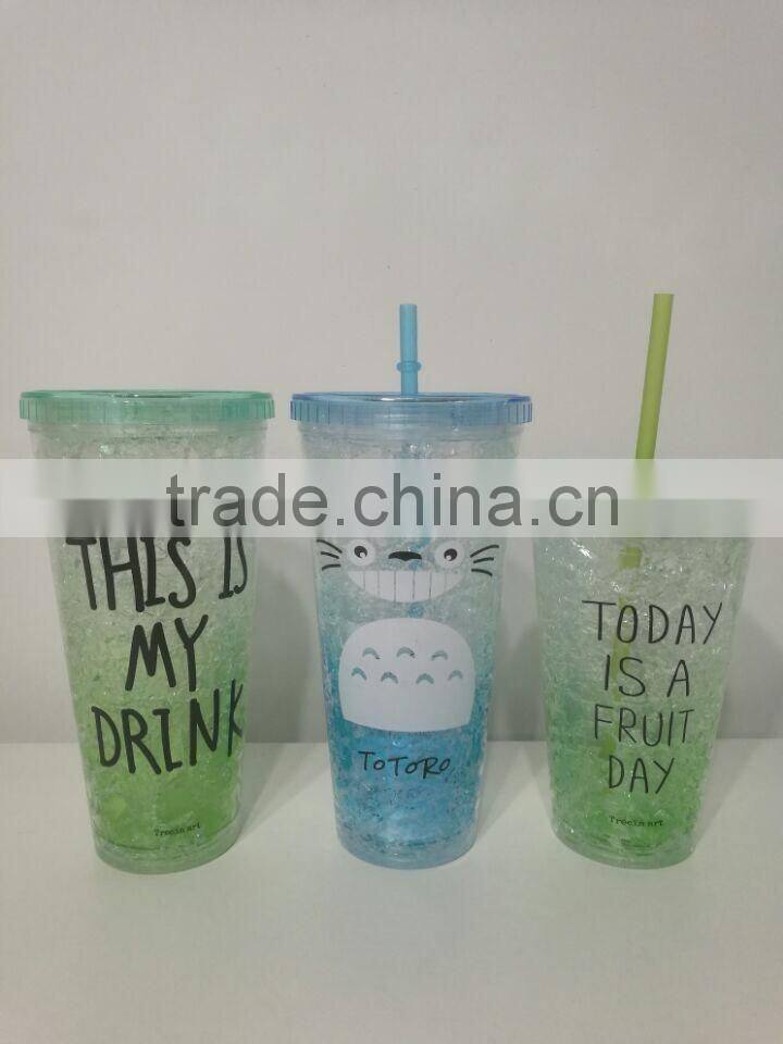 Hot selling double wall plastic freeze ice straw drinking cup