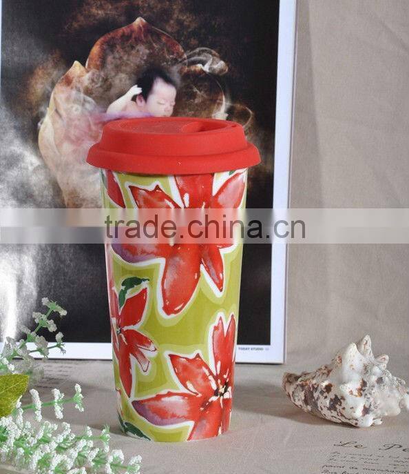 double wall custom porcelain coffee mug with lid, eco ware white porcelain coffee mug