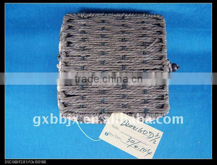 Brown square paper rope woven iron frame costume storage box