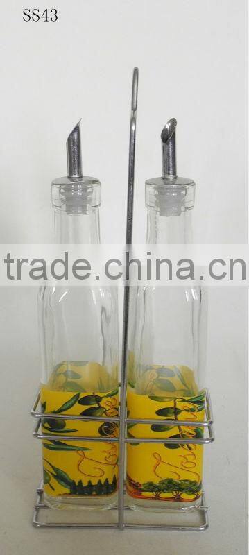 2016 wholosale clear square glass spice bottle/cruet set with metal lid