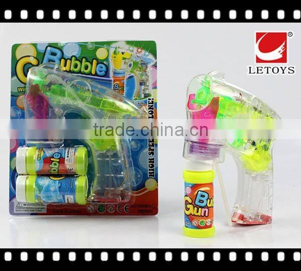 factory supply eco-freindly transparent flashing bubble gun with 2 bottles bubble water