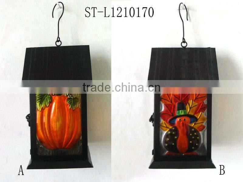 stained glass storm lantern with iron