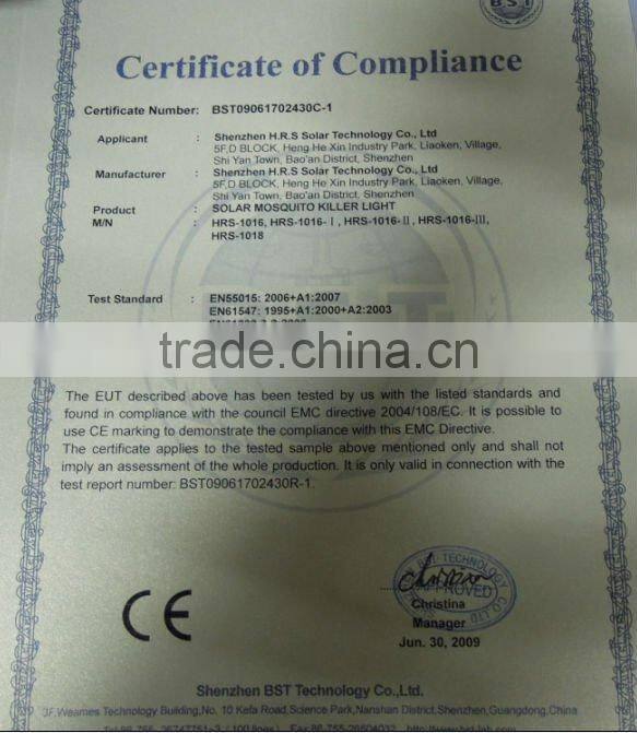 Solar Powered With Re-chargeable Batteries Mosquito Killer Lamp