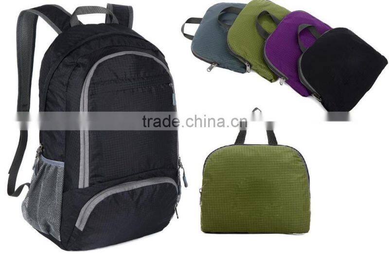 2015 New Design Fashion Light weight Fold Up Promotional Waterproof Foldable Backpack