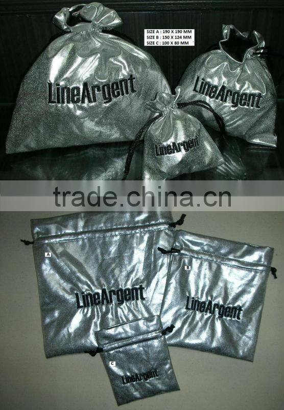 Mettalic fabric promotional gift pouch with drawstring