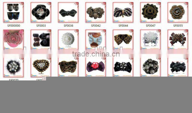 CF0090 Beautiful ladies black bead make fabric brooches
