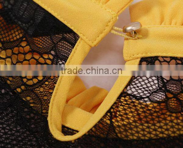 2015 Modern Solid Color Womens Clothing ladies' loose-fitting laced pleated women's sexy apparel with stand collar