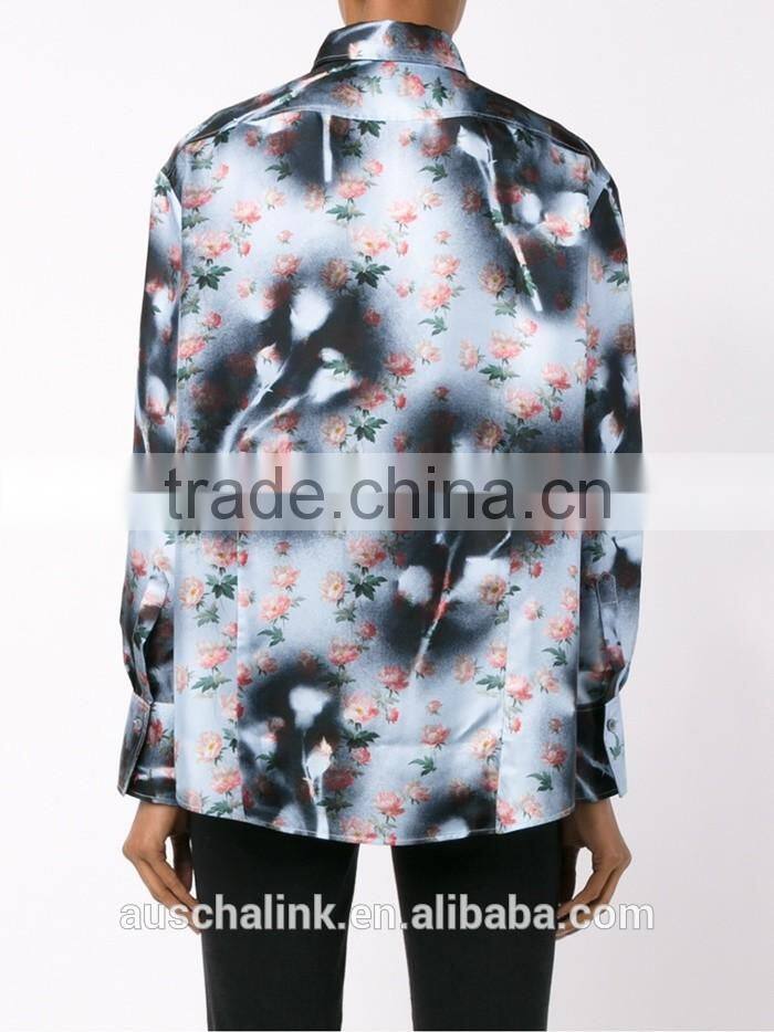 2016 best selling full floral print shirt for women OEM service