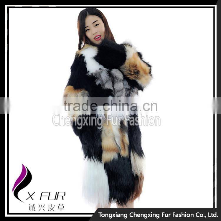 CX-G-A-262 Patchwork Fashion Design Women Real Fur Jacket for Winter