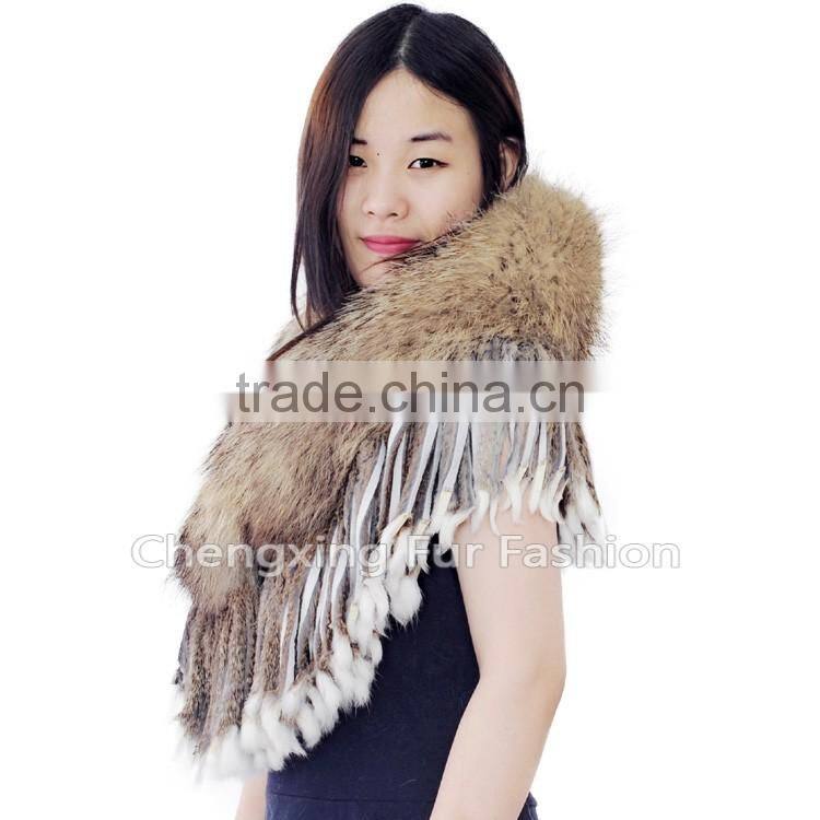 CX-B-60B Black Raccoon Fur Modern Women Fur Shawl