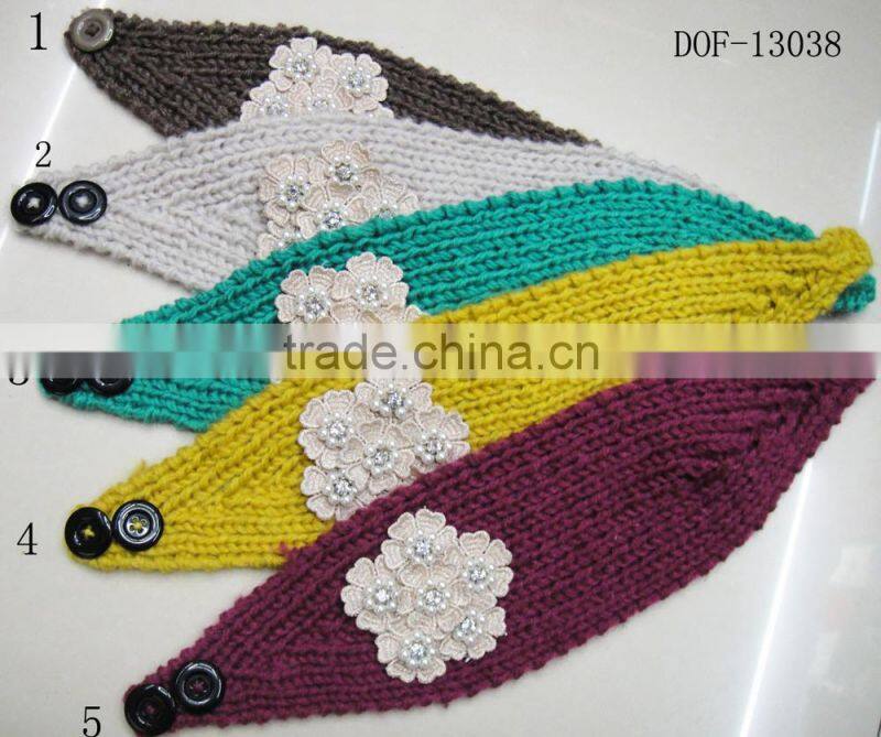 Hot stylish lady crochet lace pearl headband for winter