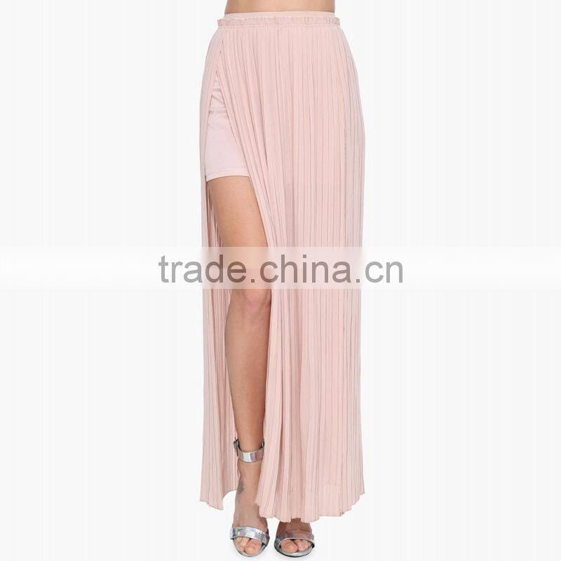MGOO High Fashion Two Layers Women Chiffon Maxi Skirts Black Pink Women Pleated Skirts Sexy Split 15146A071