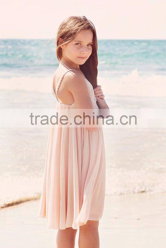 Girls Boutique Clothing Blush Pink Spaghetti Strap Lace Dress Flower Girl Dress