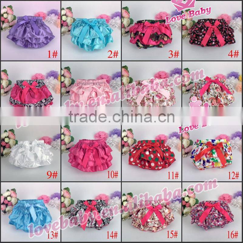 Wholesale Solid Color Baby Bloomers Fashional Satin Bloomers with Butterfly Knot