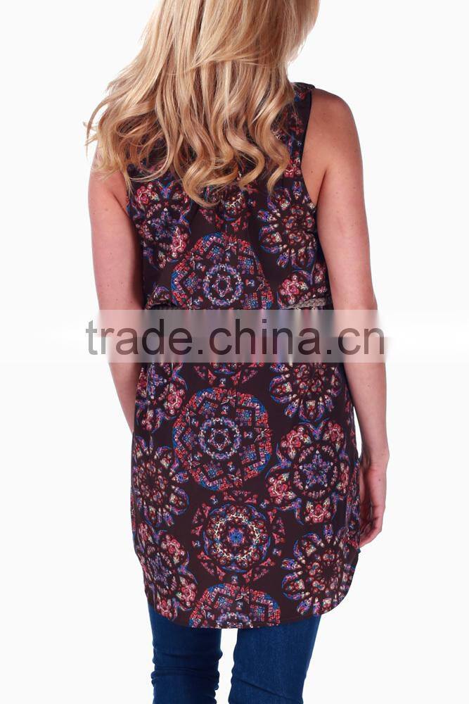 BROWN PAISLEY PRINT BELTED MATERNITY/ NURSING TUNIC