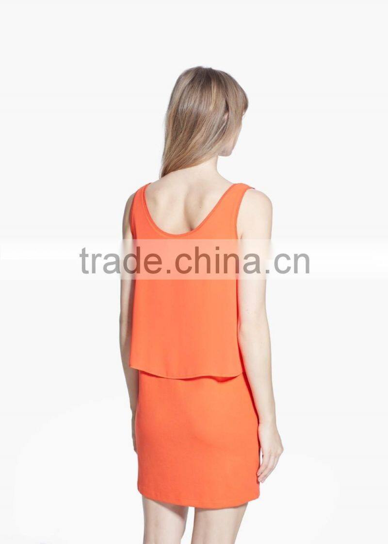 Girls orange and black solid color chiffon sleeveless short dress wholesale