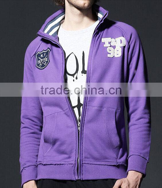 Fashion purple hoody heavyweight cotton hoodies men top stitch sweatshirts