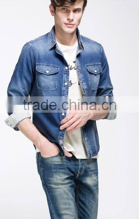 fashion style long sleeve denim dress shirts for men