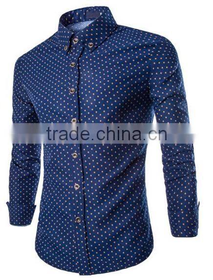 Latest design dark blue dots mens dress shirts