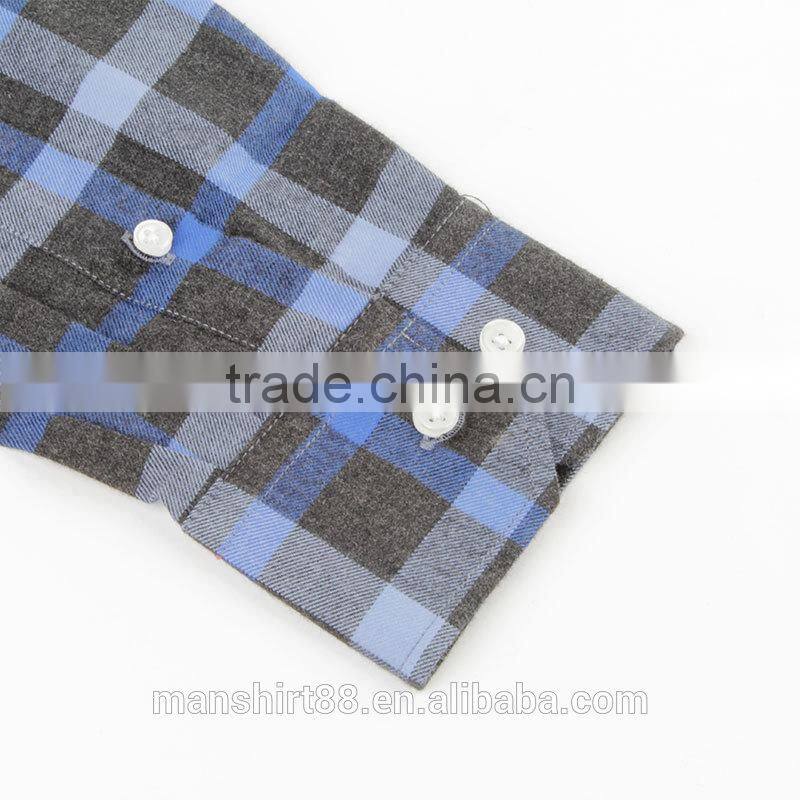 2016 100% cotton high quality blue color fitted flannel shirts for men