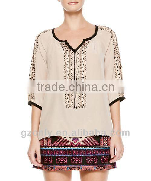 half sleeve embroidered woman turkish blouse