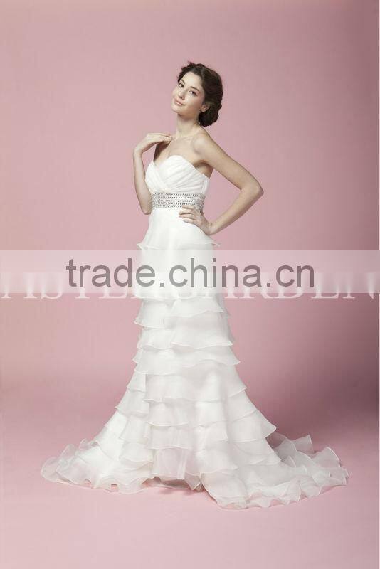 2017 layer bridal gowns A-line Strapless Chapel Train Organza Wedding Dress AS279