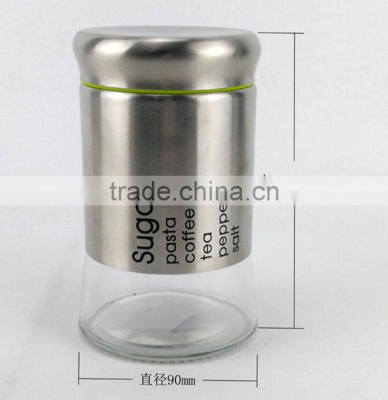 High quality stainless steel spice sugar salt pepper coffee storage bottle glass food storage jar