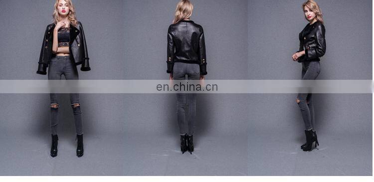 2017 Best New Design Lady Overcoat Women Lamb Leather Jacket