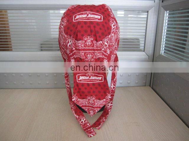 Customized Chinese Style Flowers Reactive Print Red Cotton Pirate Hat Flowers Doorag
