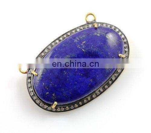 Green Onyx Pave Set in White Topaz, Gold Vermeil Over Sterling Silver, 34x21 mm,1 Piece