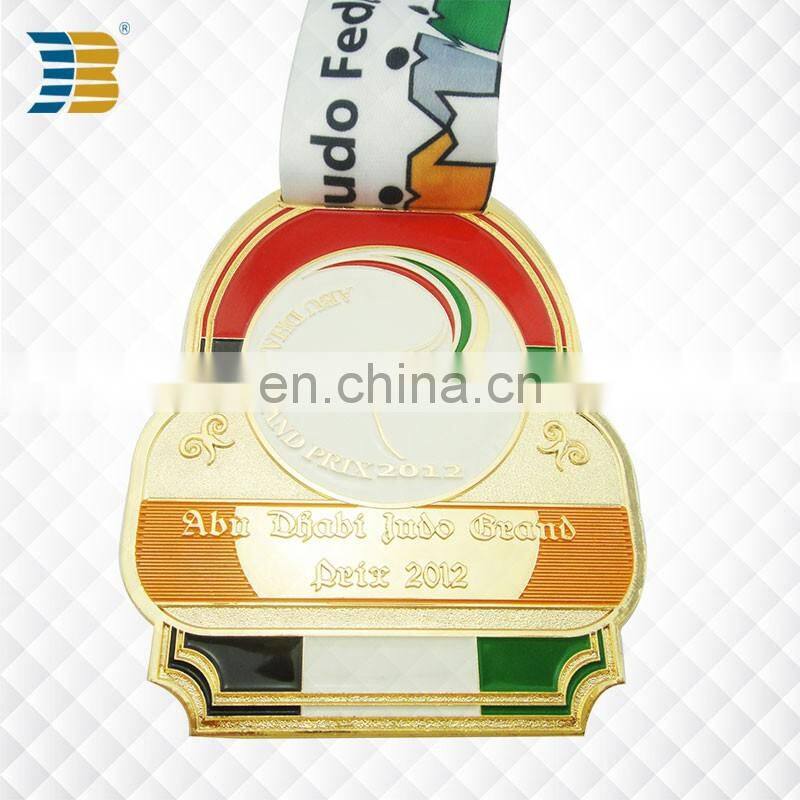UAE custom painted gold plating judo award sports medal with ribbon