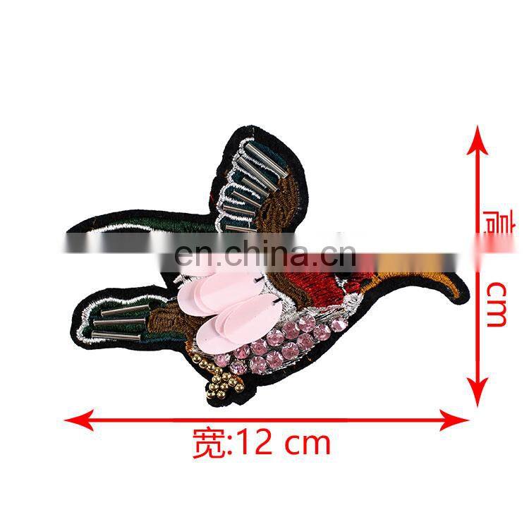 Fashion 12x8cm Wide 3D Beads Sequins Embroidery Birds for Clothing