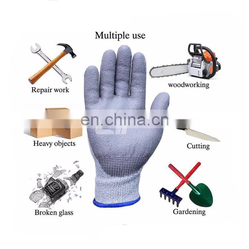 Factory Direct-13G HPPE+Fiberglass PU Coated 5 Level Cut Resistant Glove