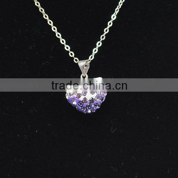 Wholesale Heart Shape New Arrival Double Colors White and Purple Crystal Clay Shamballa With Silver Chains Necklace