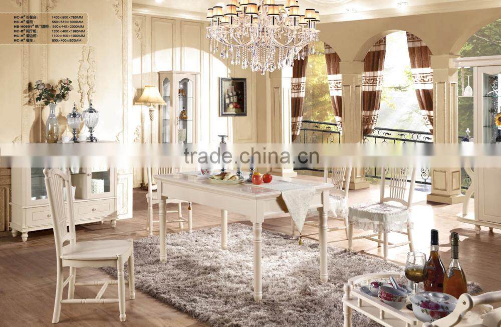 Hot sale hight quality 6 seater wooden dining table set antique dining table in wihite