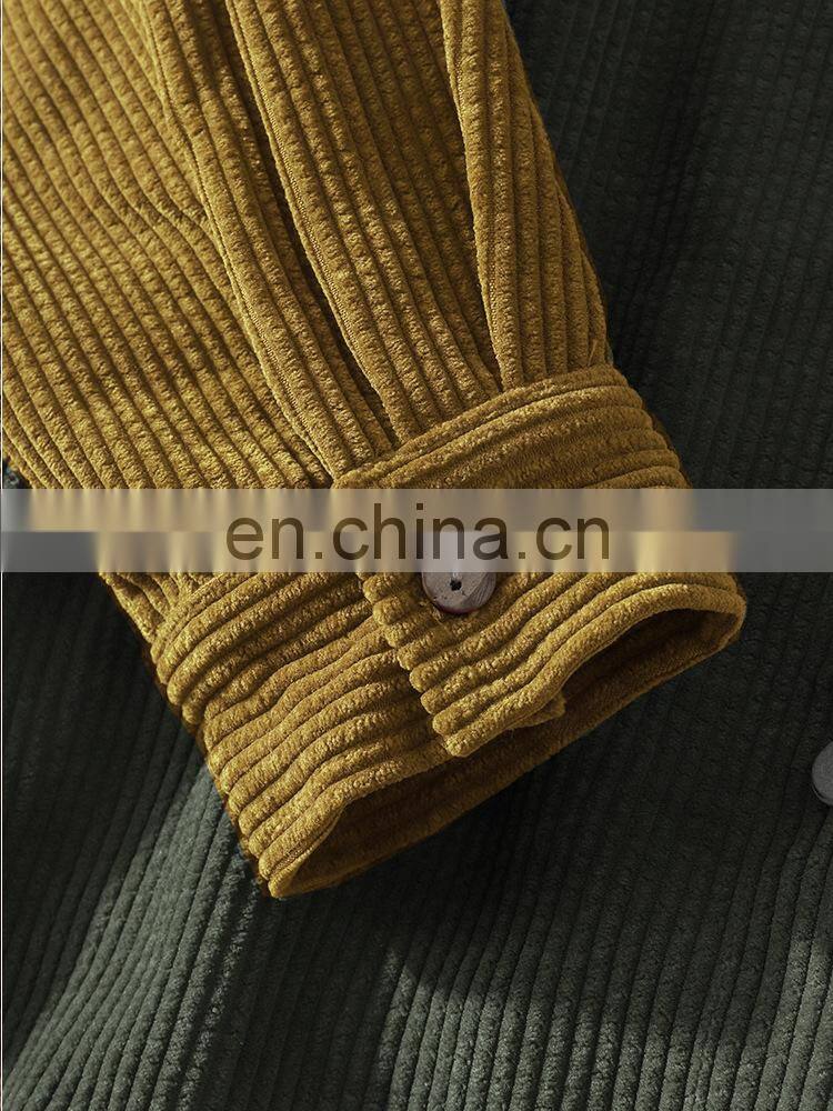 Wholesale custom LOGO Amazon spring and autumn 100% cotton corduroy multi-pocket hooded men's long-sleeved shirt men's plus size