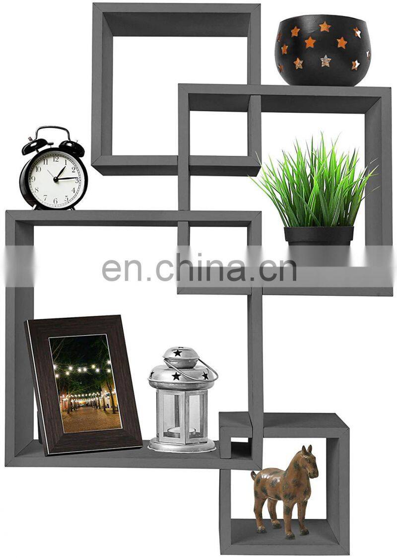 Decorative 4 Cube Intersecting Wall Mounted Floating Shelf White Finish Corner Wall Mount Shelf